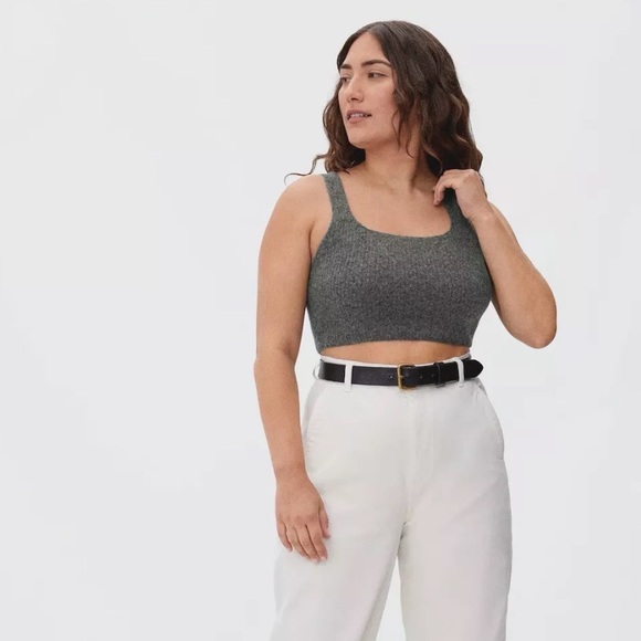 NEW Everlane The Cozy Stretch Crop Tank Top Small Heathered Charcoal Grey Wool - Picture 5 of 6